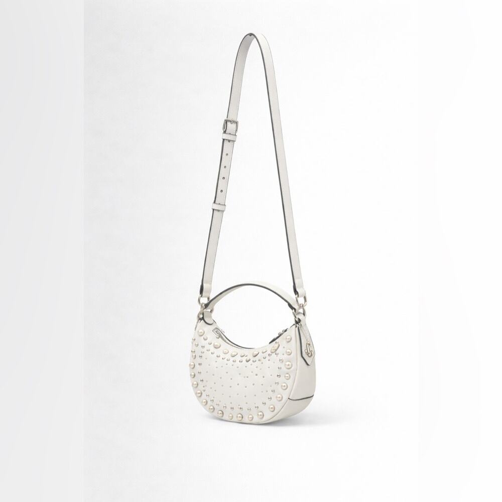 Jimmy Choo White Pearl-Studded small hobo crossbody bag